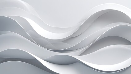 Elegant abstract background with smooth flowing white and gray curved waves creating a sense of depth and sophistication