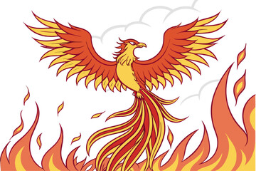 Obraz premium Majestic mythical phoenix bird rising with fiery wings and vibrant colors