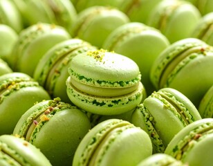 피스타치오 마카롱 클로즈업 Close-Up of Pistachio Macarons