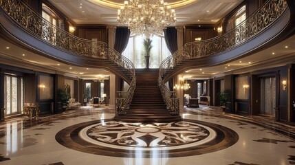 Magnificent Interior, A Grand Foyer with Opulent Details and Symmetrical Design