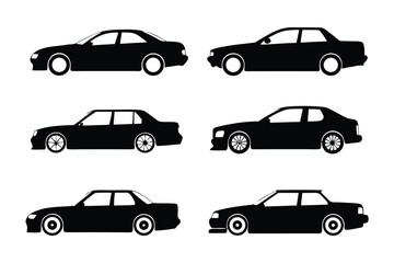 Silhouette Vehicles: A sleek and modern set of transportation modes is presented in an array of clean, sharp, black silhouettes, perfect for illustrating various forms of conveyance.