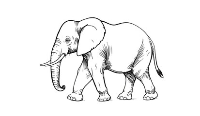 Hand-Drawn Walking Elephant Sketch in Black and White