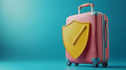 Travel insurance concept with a suitcase and protective shield