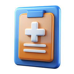 Obraz premium A medical clipboard with an orange document and plus sign isolated on transparent background