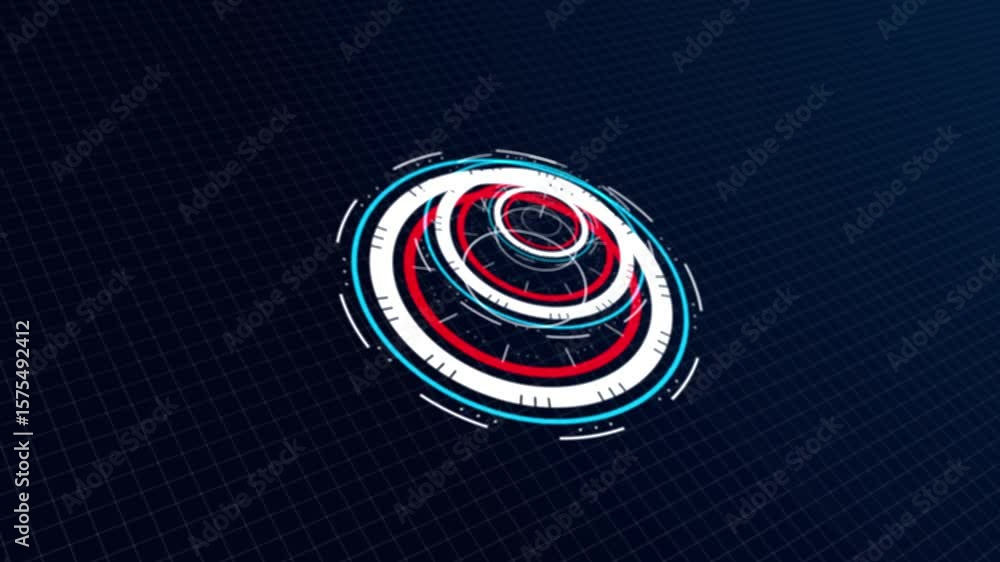 Wall mural tech earth hud with rotating glowing dotted map. hologram of futuristic planet earth with digital gl