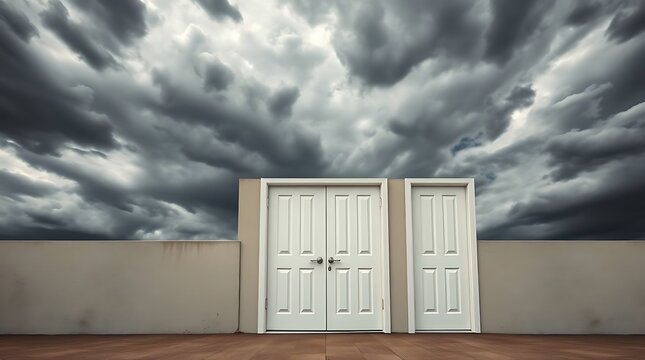 Surreal storm gateway, architectural symbolism of new paths and change