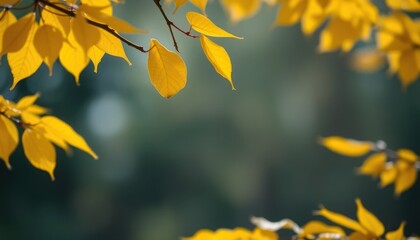 Obraz premium Golden autumn leaves frame a blurred background