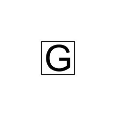 This image shows a bold, black capital letter "G" centered inside a black square border on a plain white background. The design is simple and minimalist.

