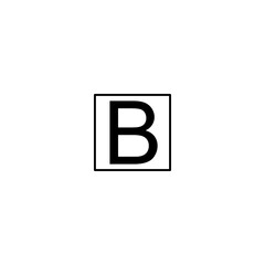 This image shows a bold, black capital letter "B" centered inside a black square border on a plain white background. The design is simple and minimalist.

