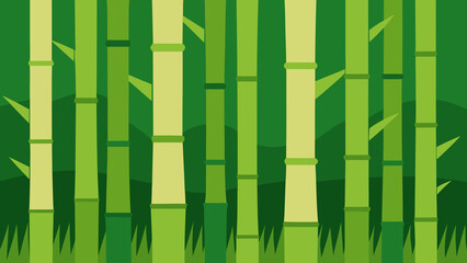 Simple green bamboo forest illustration with flat design for a natural background