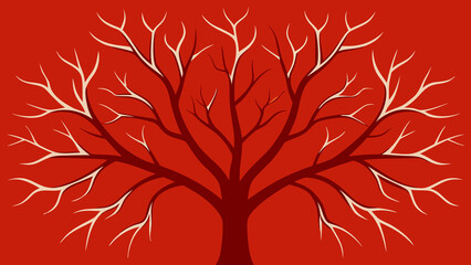 Stylized vector illustration of a bare tree with branches against a red background