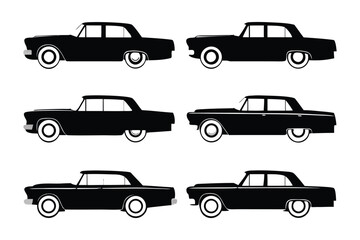 Vintage Car Silhouette: A collection of classic vintage car silhouettes in elegant black, showcasing the timeless design and appeal of these iconic vehicles.