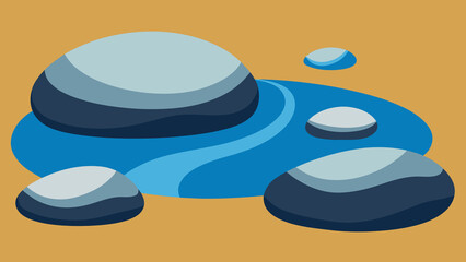 Abstract illustration of blue water and smooth rocks on a golden background