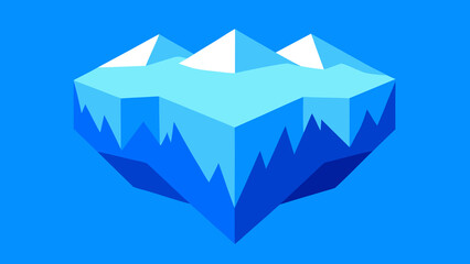 Abstract illustration of an isometric iceberg with geometric shapes and blue background