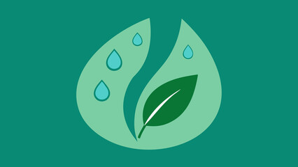 Abstract nature icon with green leaf and water drops for eco and environmental themes