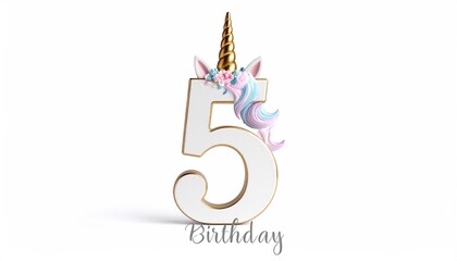 Obraz premium Birthday number five with unicorn decoration
