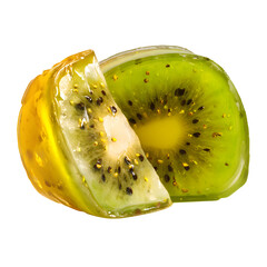 Realistic Kiwi Fruit Slice Encased in Clear Jelly Isolated on Transparent Background

