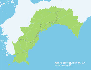 Obraz premium 日本の高知県の緑色のシンプルなロードマップ
