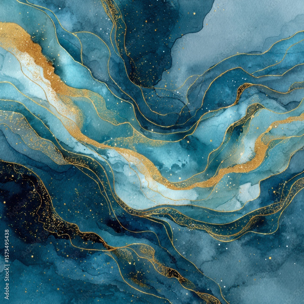 Poster abstract turquoise and gold: a captivating artistic rendering presents an elegant display of swirlin
