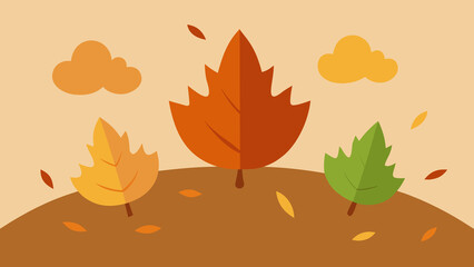 Flat design autumn leaves illustration with clouds on a warm beige background