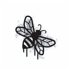Spray graffiti bee icon isolated on a white background. Graffiti bee icon with black spray on white. Vector illustration.