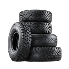 Stacked black tires, various sizes