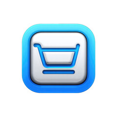 Light-blue square icon with shopping cart graphic