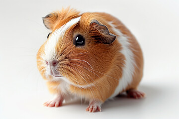 guinea pig sitting and looking on a white background
