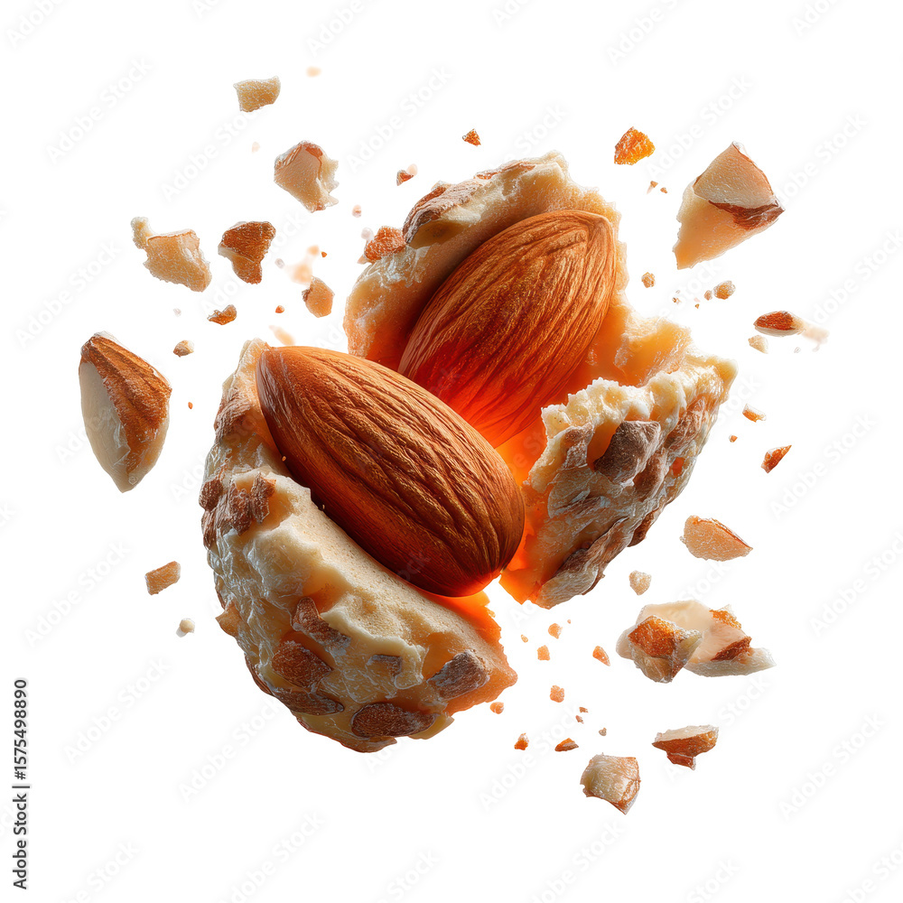 Aufkleber almonds cracking open to reveal tasty nuts with scattered shell pieces in a bright setting