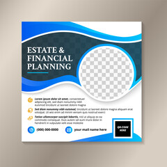 Financial and accounting services social media posts banner and cover post template design on square layout. combination blue and black colors on element with white background. photo space ornament