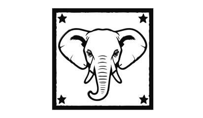 "Minimal Elephant Face Vector – Star-Corner Square Outline on White Background"