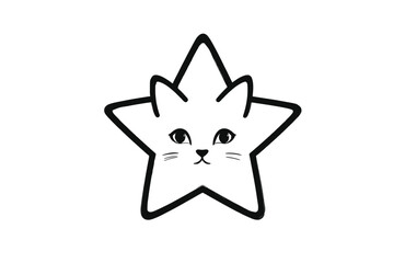 Minimal Star Cat Face Vector Outline – Clean Line Art on White Background