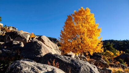 Autumn tree amidst rocks