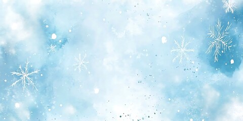 Abstract blue winter watercolor background. Sky pattern with snow. Light blue water color paper texture background. Blue watercolor vector background. Abstract hand paint square stain backdrop

