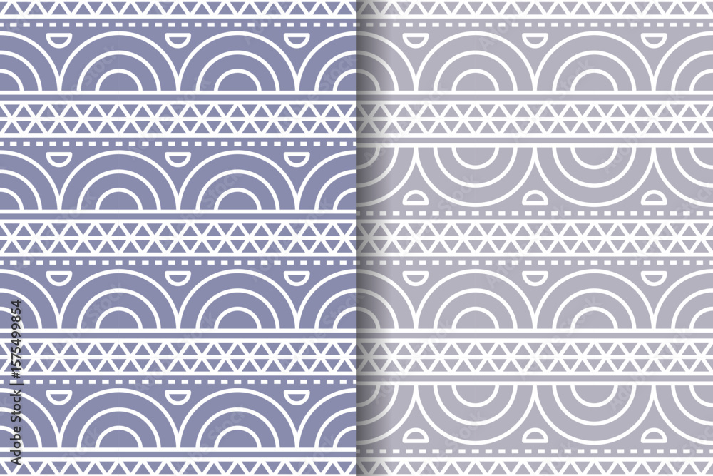 Poster collection of abstract seamless background with half circle and triangle in line style using white c