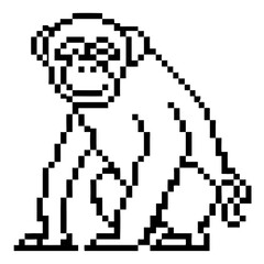 Fototapeta premium Chimpanzee sitting calmly in an artistic pixel outline style illustration