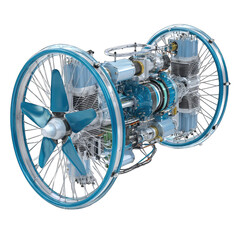 Dual-wheel, propeller-driven engine