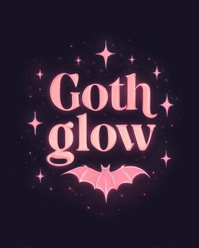 A pink neon design with the words 'Goth glow' and a bat surrounded by stars.