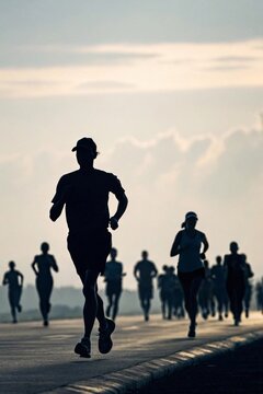 marathon runners crowd runing sillhutted  isolated.