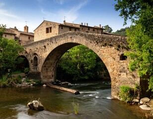 Fototapeta premium Ancient stone bridge over a flowing river
