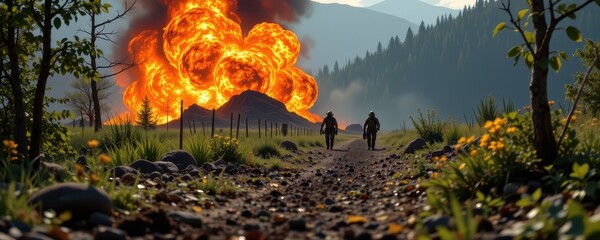 explosions releasing heavy metals into soil, bioaccumulation in animals leading to long term genetic damage, ecosystem imbalances visible, photorealistic detailed wildlife scene.