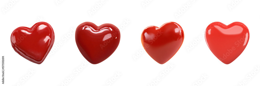 Poster red heart-shaped objects set. love and romance symbol collection isolated on transparent background