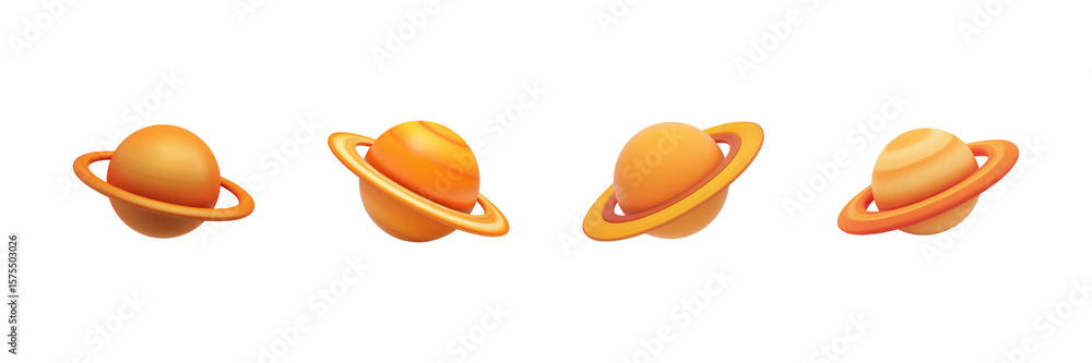Poster 3d saturn-like planets set. space exploration and astronomy collection isolated on transparent backg