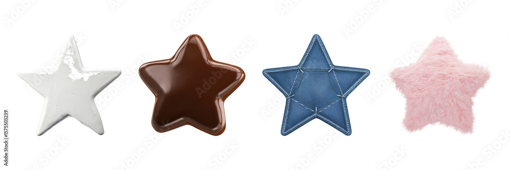 Poster star-shaped material variety set. creative design and texture collection isolated on transparent bac