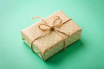 gift box with ribbon on green background