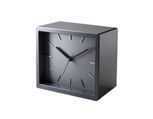 Simple yet stylish square table clock with a minimalist face, black hands, and a matt