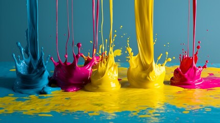 Yellow Ink Dripping into CMYK Colors