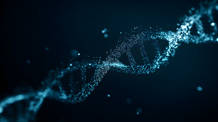 Glowing DNA strand forms a universal equation with floating life forms, symbolizing the unity of biological theory