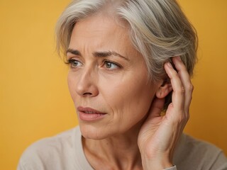 Fototapeta premium Close up of a concerned mature woman with grey hair