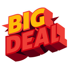 Bold red 3d banner shape with a prominent big deal message on a clean white background